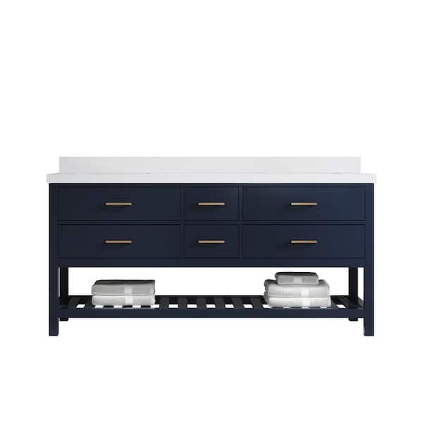 Willow Collections Parker 72 in. W x 22 in. D x 36 in. H Double Sink Bath Vanity in Navy Blue with 2 in. White Quartz Top