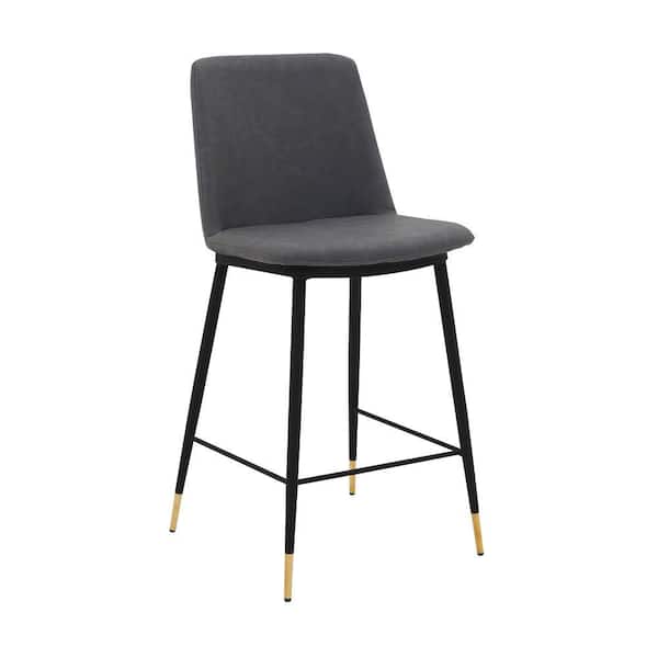 Benjara 26 in. Black and Gray Low Back Metal Frame Bar Stool with Leather Seat