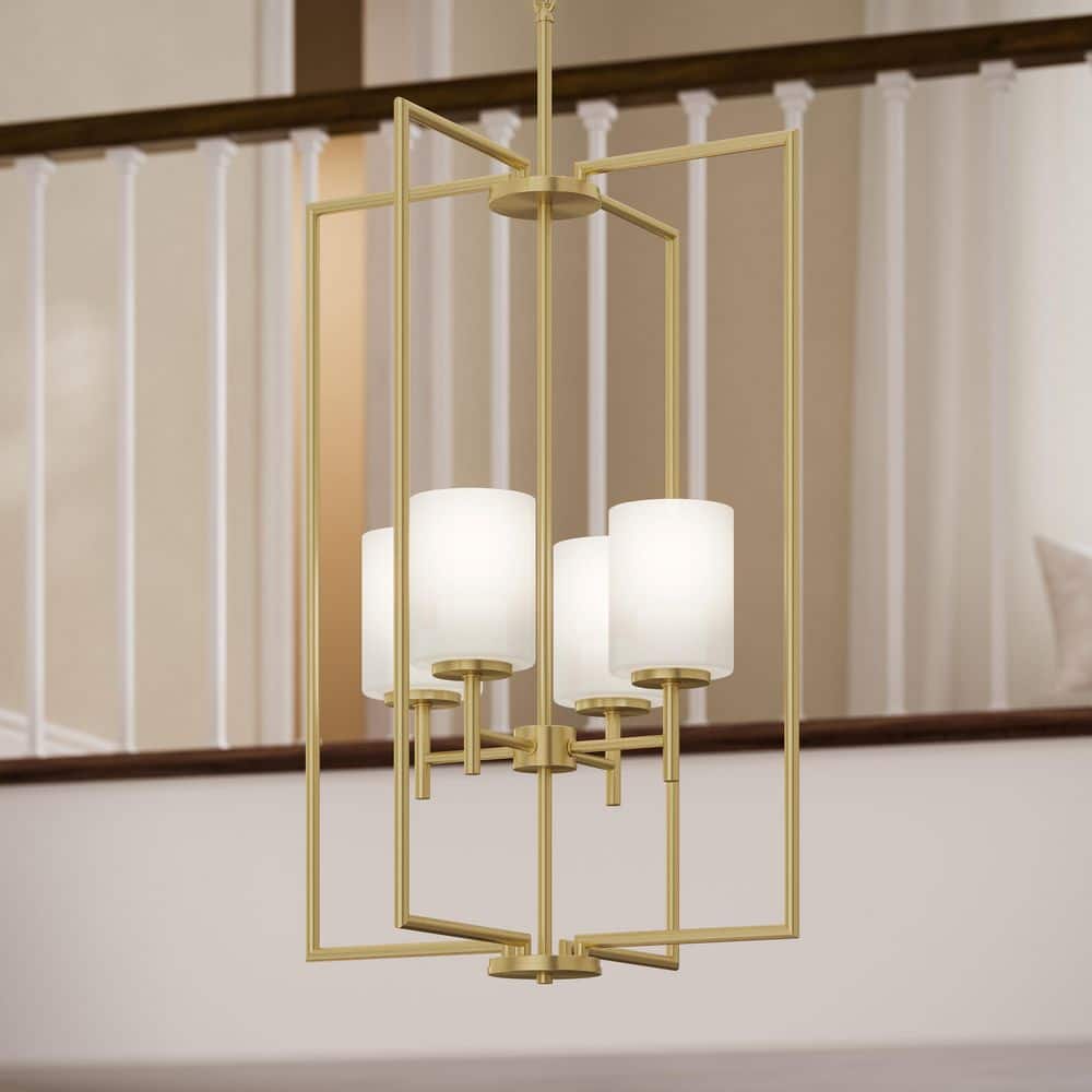 Replay 18 in. 4-Light Brushed Gold Pendant Light with Etched Glass Shades price history on PriceWatchPro