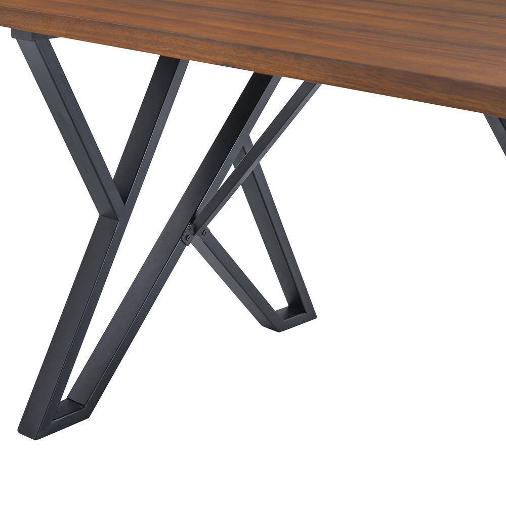 Walnut and Black Industrial Rectangular Dining Table with Metal Base