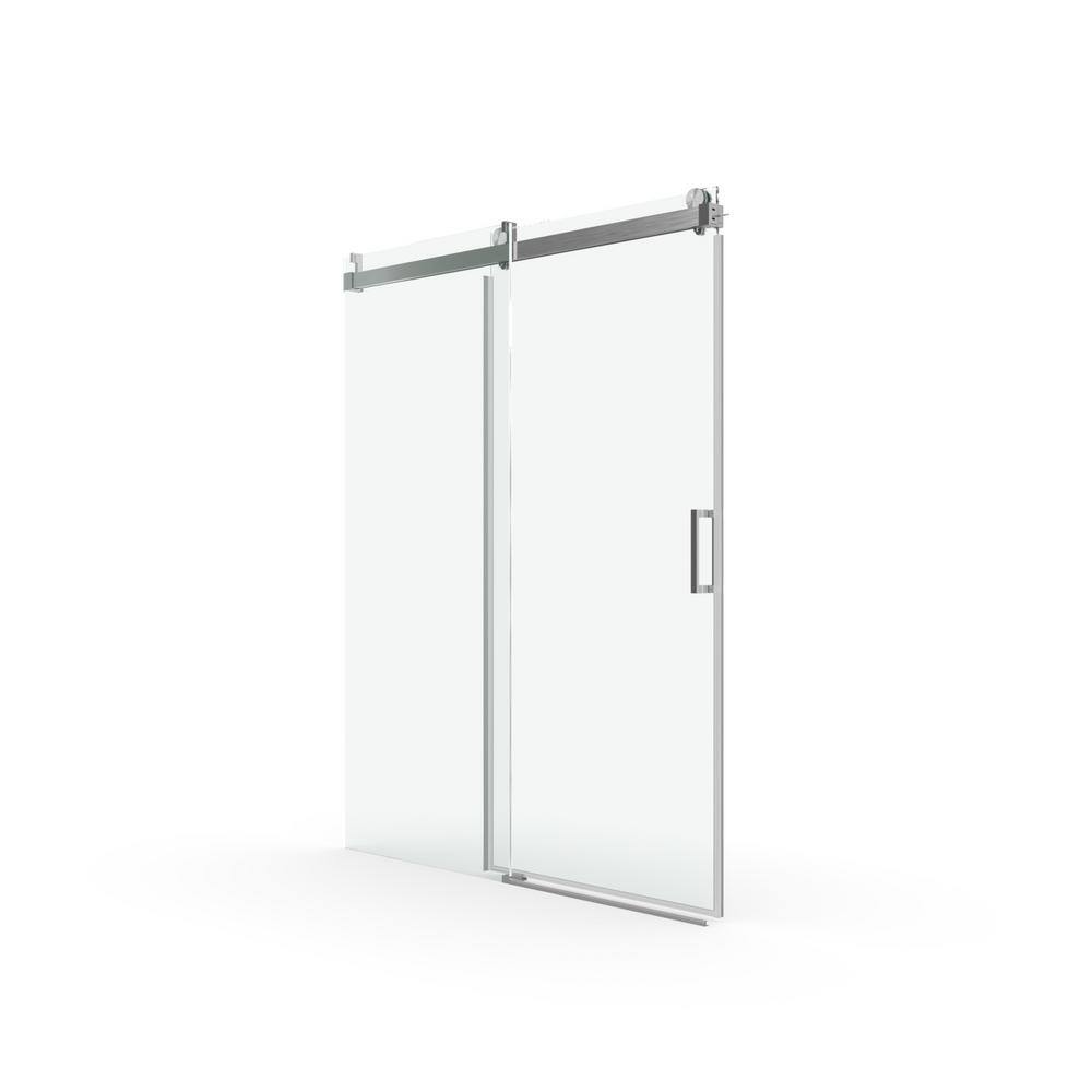 60'' W x 76'' H Brushed Nickel Frameless Sliding Shower Door with Clear Glass
