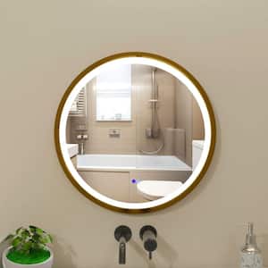 24 in. x 24 in. Modern Round Gold Framed Decorative LED Mirror Wall Mounted Anti-Fog and Dimmer Touch Sensor