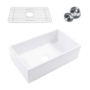 Turner 30 in. Farmhouse Apron Front Undermount Single Bowl Crisp White Fireclay Kitchen Sink with Bottom Grid and Drain