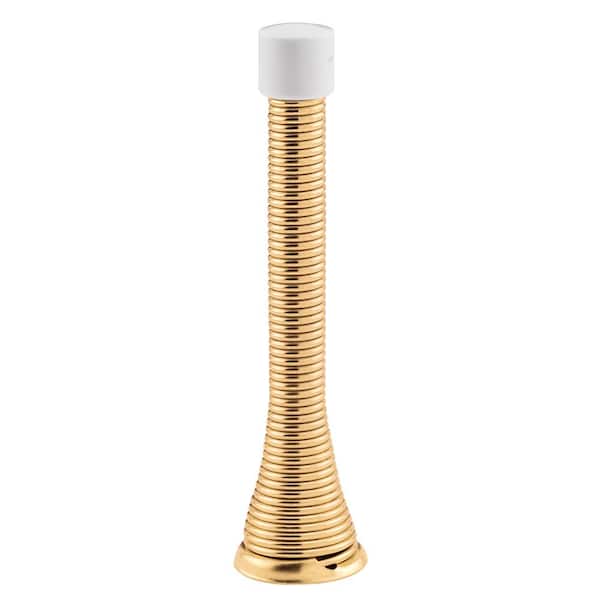 Door Stop 4 in. Reach Spring Steel Brass Plated Heavy-Duty Flexible Wire Rubber Tip Baseboard Mount (5-Pack)