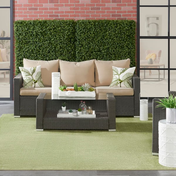 Essentials 8 ft. x 10 ft. Green Solid Contemporary Indoor/Outdoor Patio Area Rug