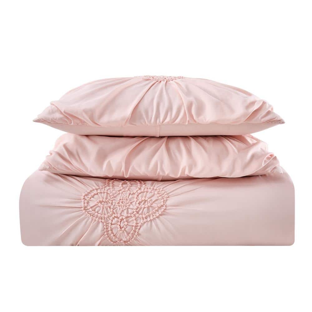 Light Pink King Ruffled Microfiber Duvet Cover Set