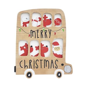 18.75 in. Wood Merry Christmas Double Decker Bus Shaped Wall Decor