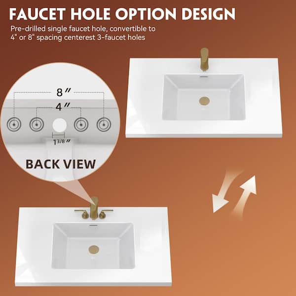 Zeafive 36 in. W x 22 in. D Solid Surface Vanity Top in Pure White