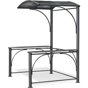 Aluminum Outdoor 9 ft. x 5 ft. Hardtop Grill Gazebo for Patio Permanent Metal Roof with 2-Side Shelves Deck BBQ Canopy