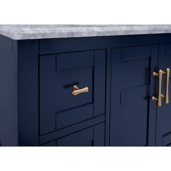 Home Decorators Collection Sturgess 43 in. W x 22 in. D x 35 in. H Single Sink Freestanding Bath Vanity in Navy Blue with Carrara Marble Top