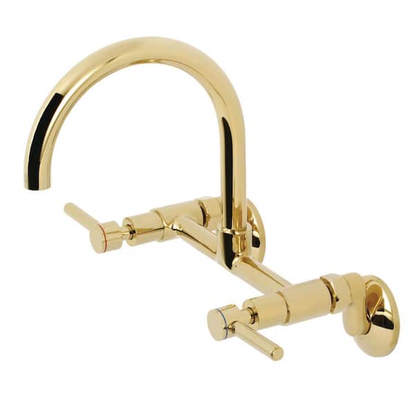 Kingston Brass Concord 2-Handle Wall-Mount Standard Kitchen Faucet in Polished Brass