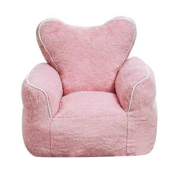 Heart-Shaped Kids Faux Fur Bean Bag Chair 23.6 in. Baby Pink Foam durable construction