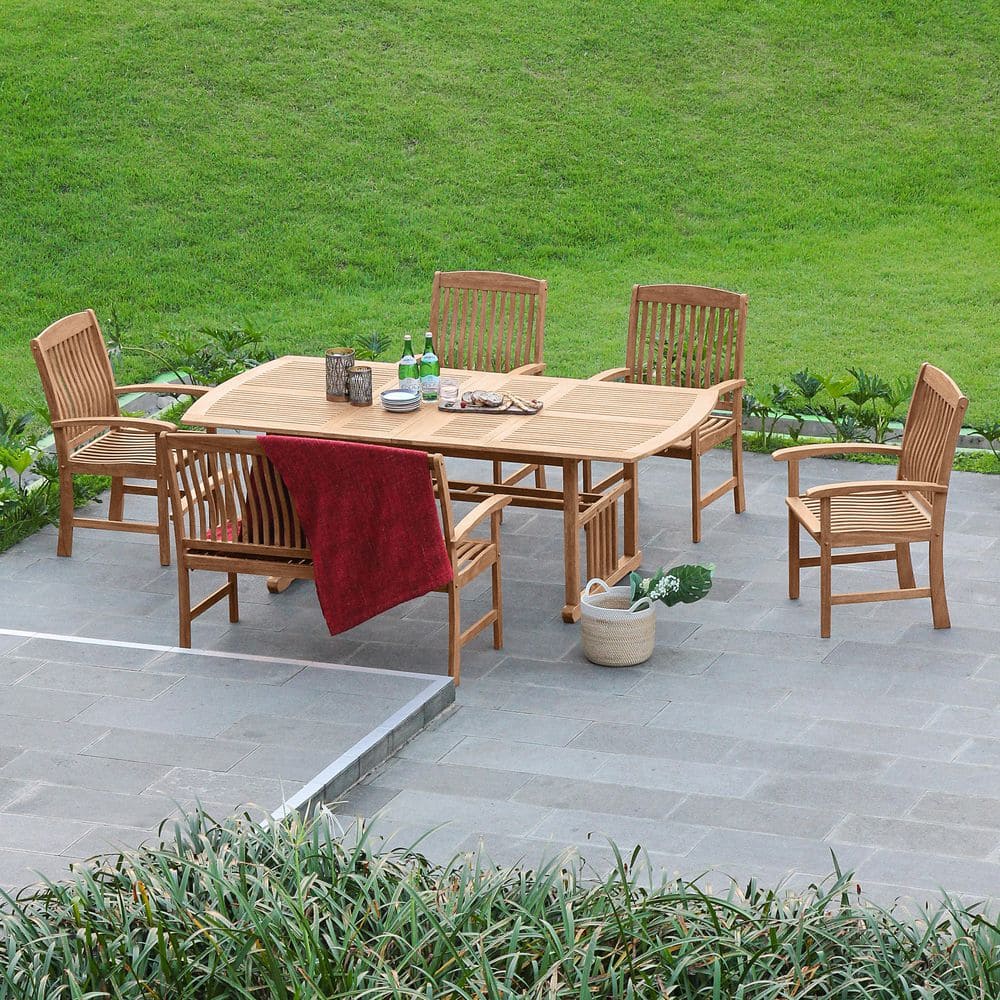 Caterina 6-Piece Teak Wood Outdoor Dining Set with Beige Cushions