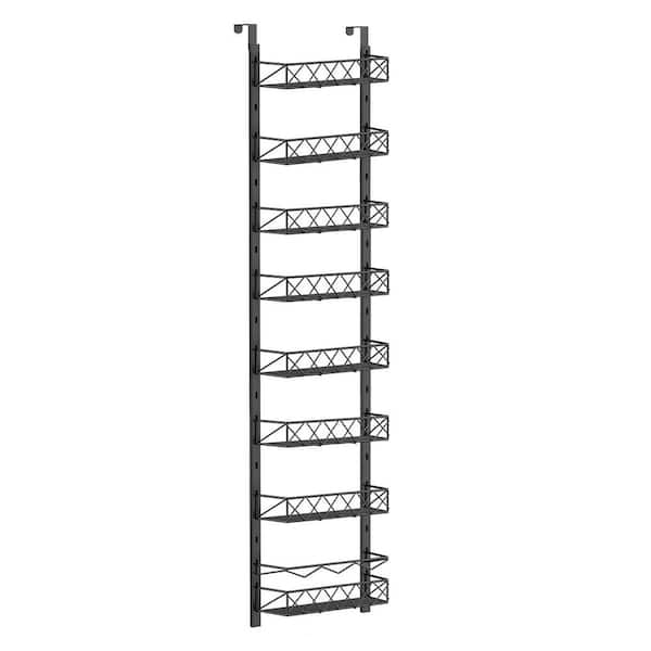 8-Tier Black Over the Door Pantry Organizer with Adjustable Basket, Metal Hanging Wall Mount Spice Rack for Kitchen