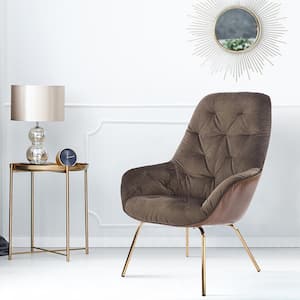 Garret Brown Velvet and Faux Leather Cushioned Accent Chair