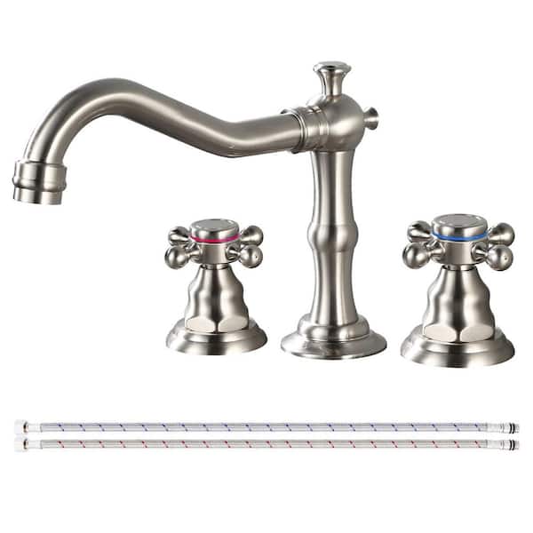 2 Handles 8 in. Widespread Bathroom Faucet 3-Hole Bathroom Sink Faucet in Brushed Nickel