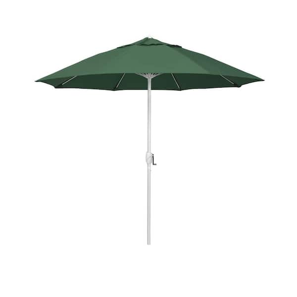 California Umbrella 7.5 ft. Matted White Aluminum Market Patio Umbrella Fiberglass Ribs and Auto Tilt in Hunter Green Olefin
