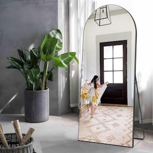 24 in. W x 70.8 in. H Large and Wide Classic Full Length Arch Wood Framed Black Floor Mirror Wall Mirror