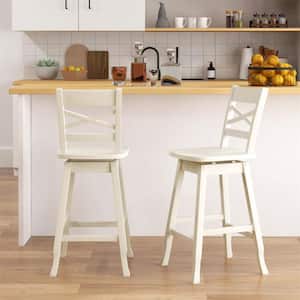 24 in. White Wood Bar Stool Counter stool with Backrest (Set of 2)