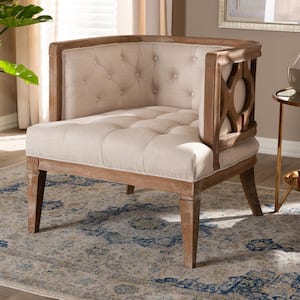 Esme Beige and Oak Fabric Accent Chair