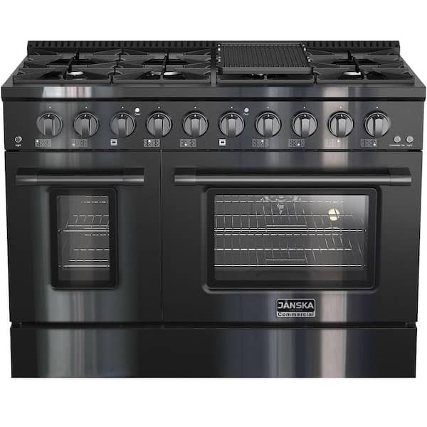 Designer Series 48 in. 8-Burner Freestanding, 6.7 cu. ft. Double Oven Gas Range with Griddle, PVD Black Stainless Steel