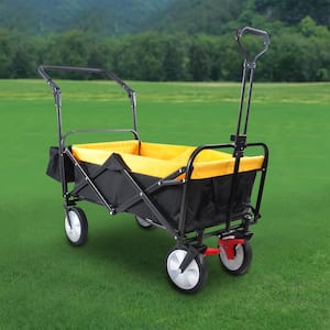 3.10 cu. ft. 360-Degree Rotate 600D Fabric Steel Frame Utility Outdoor Folding Garden Cart with Breaks in Yellow