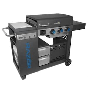 25 in. 3-Burner Portable Propane Gas Griddle and Outdoor Kitchen with Lid in Black