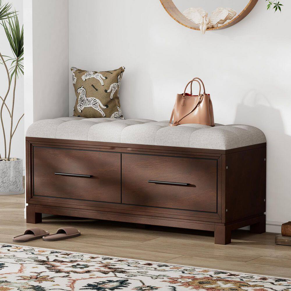 18.1 in. H x 43 in. W Espresso Wood Shoe Storage Bench with Removable Cushion