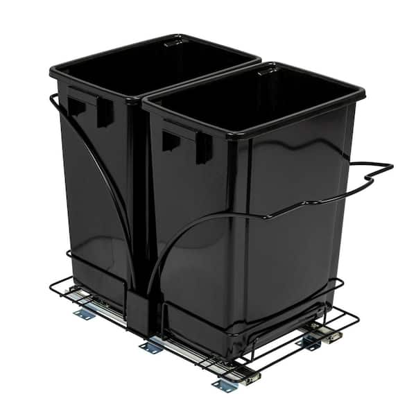 HOUSEHOLD ESSENTIALS 9 Gal. Matte Black and Chrome Rectangle Under Cabinet Double Plastic Household Trash Can