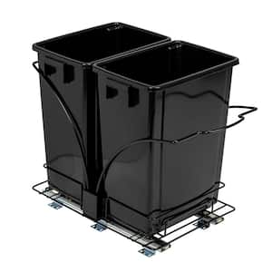 9 Gal. Matte Black and Chrome Rectangle Under Cabinet Double Plastic Household Trash Can