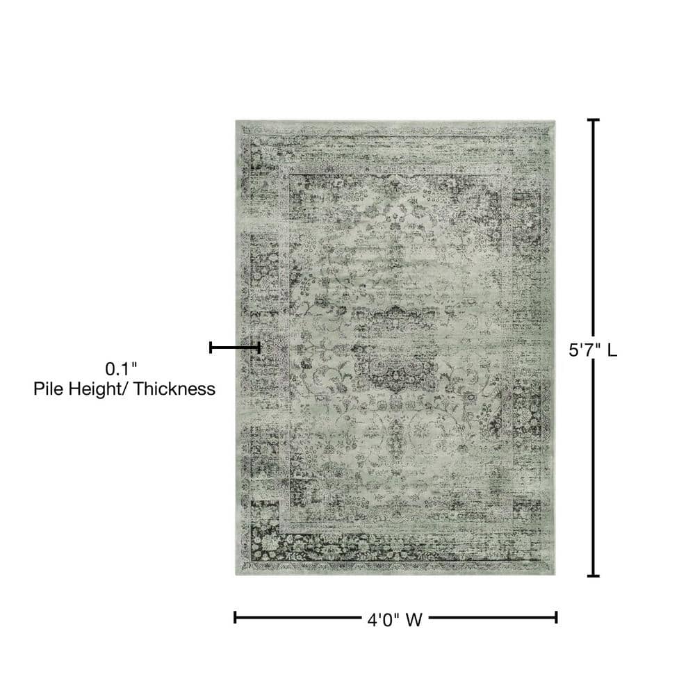 Spruce and Ivory Hand-knotted Rectangular Area Rug 5' x 7'