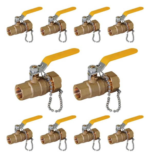 PLUMBFLEX 1/2 in. FIP x 3/4 in. MHT Brass Full Port Hose Ball Valve with Chain and Cap (10 Pack)