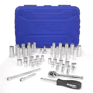 1/2 in. Drive Socket Set 90T-Ratchet Extension Bars SAE and Metric CR-V (55-Pieces)