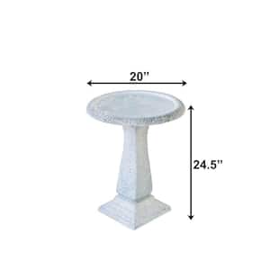 24.5 in. Tall White Fiber Stone Matt Birdbaths with Tall Square Pedestal and Base (Set of 2)