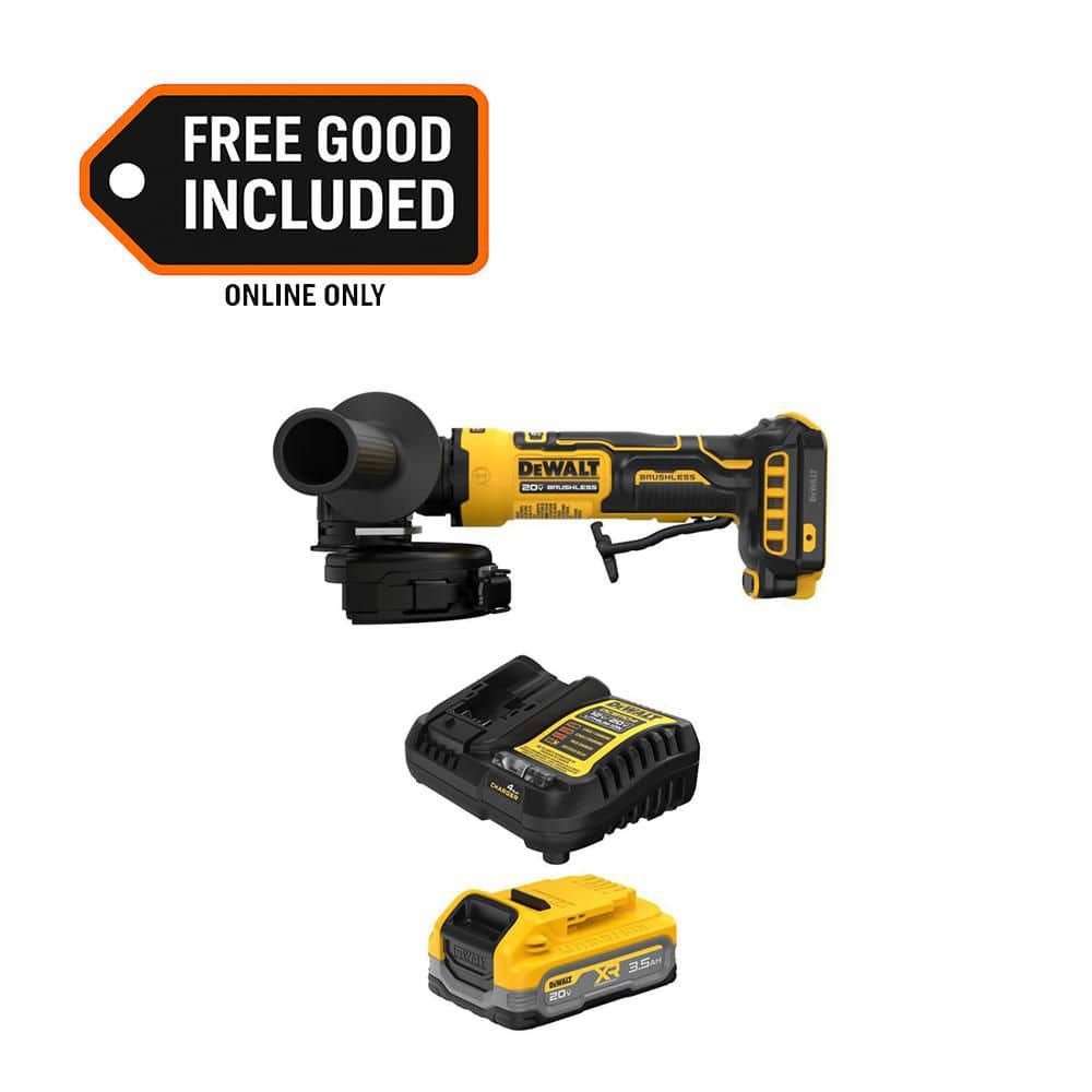 DEWALT ATOMIC 20 V MAX Lithium-Ion Cordless 4-1/2 in. Angle Grinder with 20 V MAX XR Power Stack 3.5 Ah Battery and Charger (DCG402BWCBP320C)