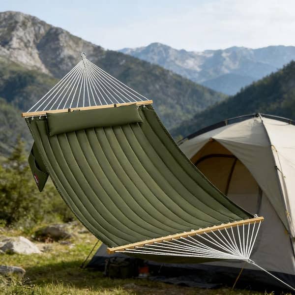 14 ft. Portable Hammock Bed Hammock with Hardwood Spreader Bars in