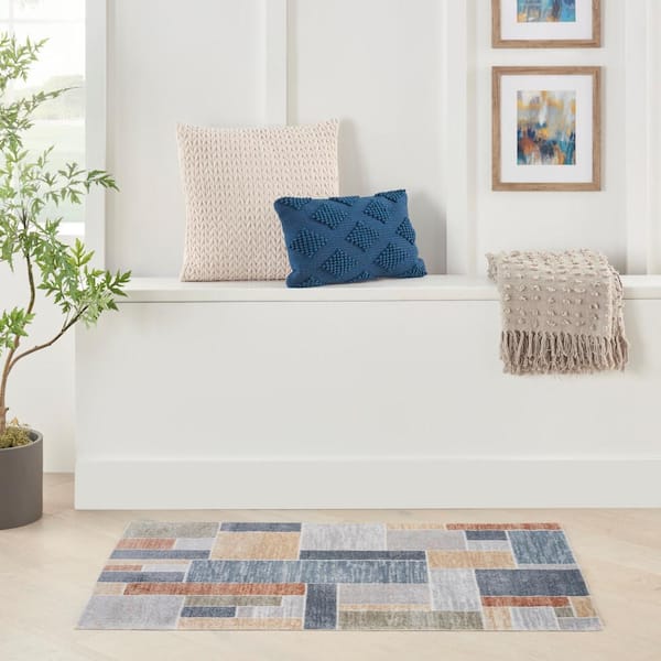 Hexagon Geometric Multicolor Colored Printed Accent Rug with Non-Slip Back, 2x4, Sold by at Home