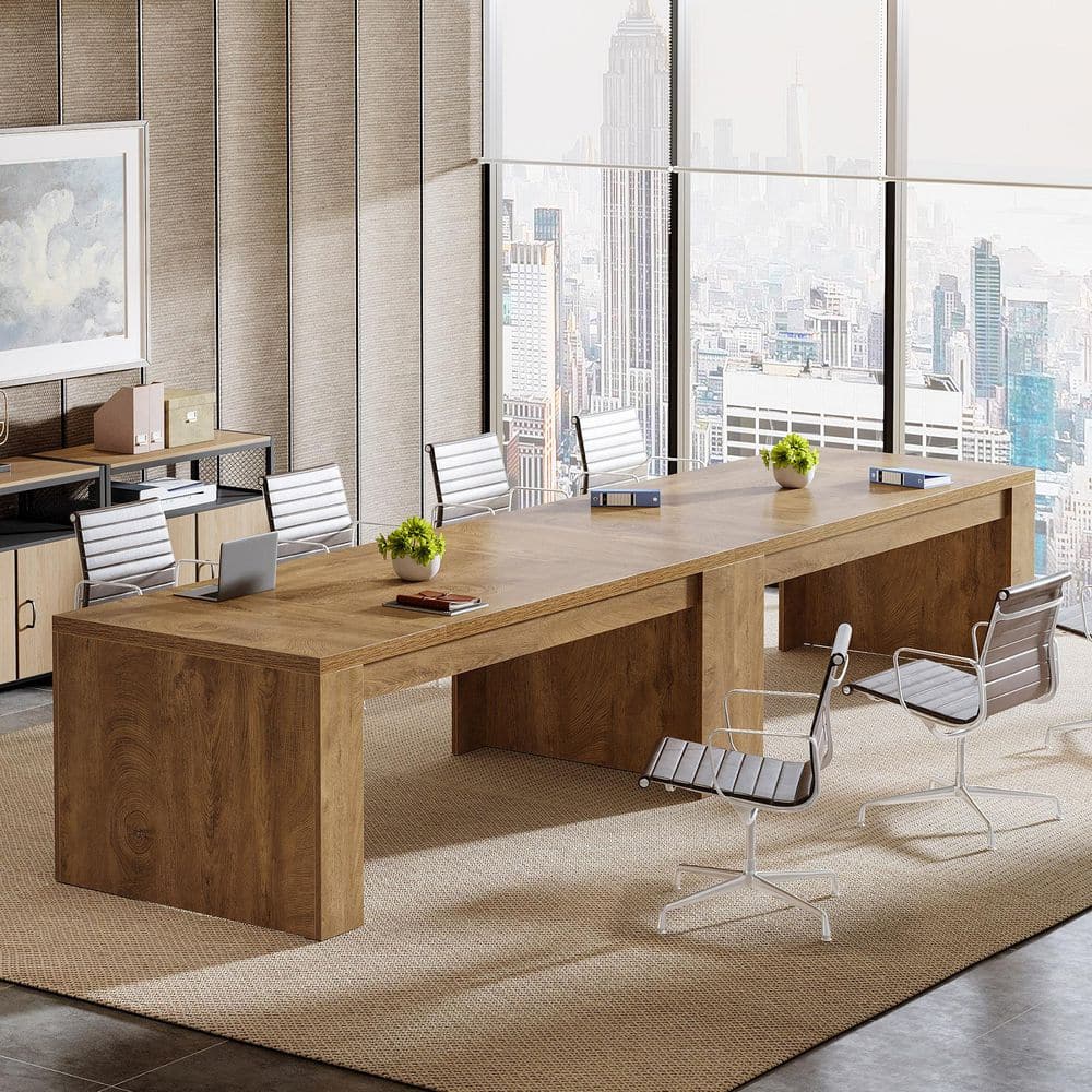 パソコンデスク Table and Chair (for Office, Room etc) BYBLIGHT Moronia 70.9 in. Brown Conference Table, Farmhouse Wooden