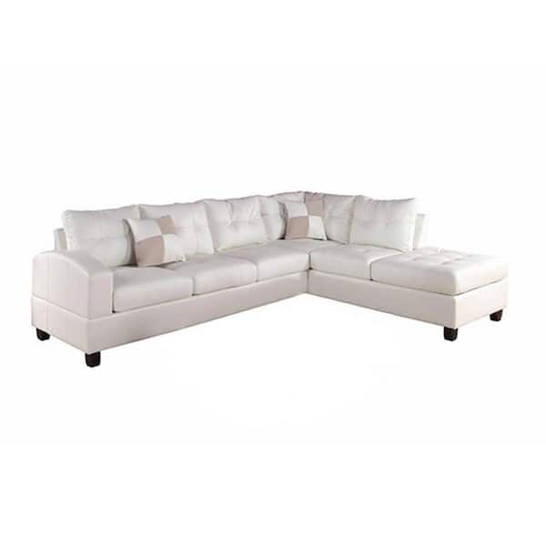 Homeroots Amelia 6 Seater White Bonded, White Bonded Leather Sectional Sofa