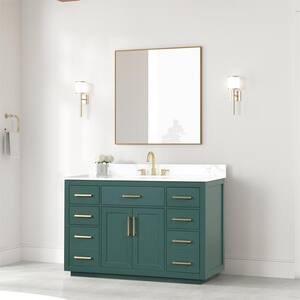 54 in. W x 22 in. D x 36 in. H Single Sink Freestanding Bath Vanity in Green with White Quartz Top