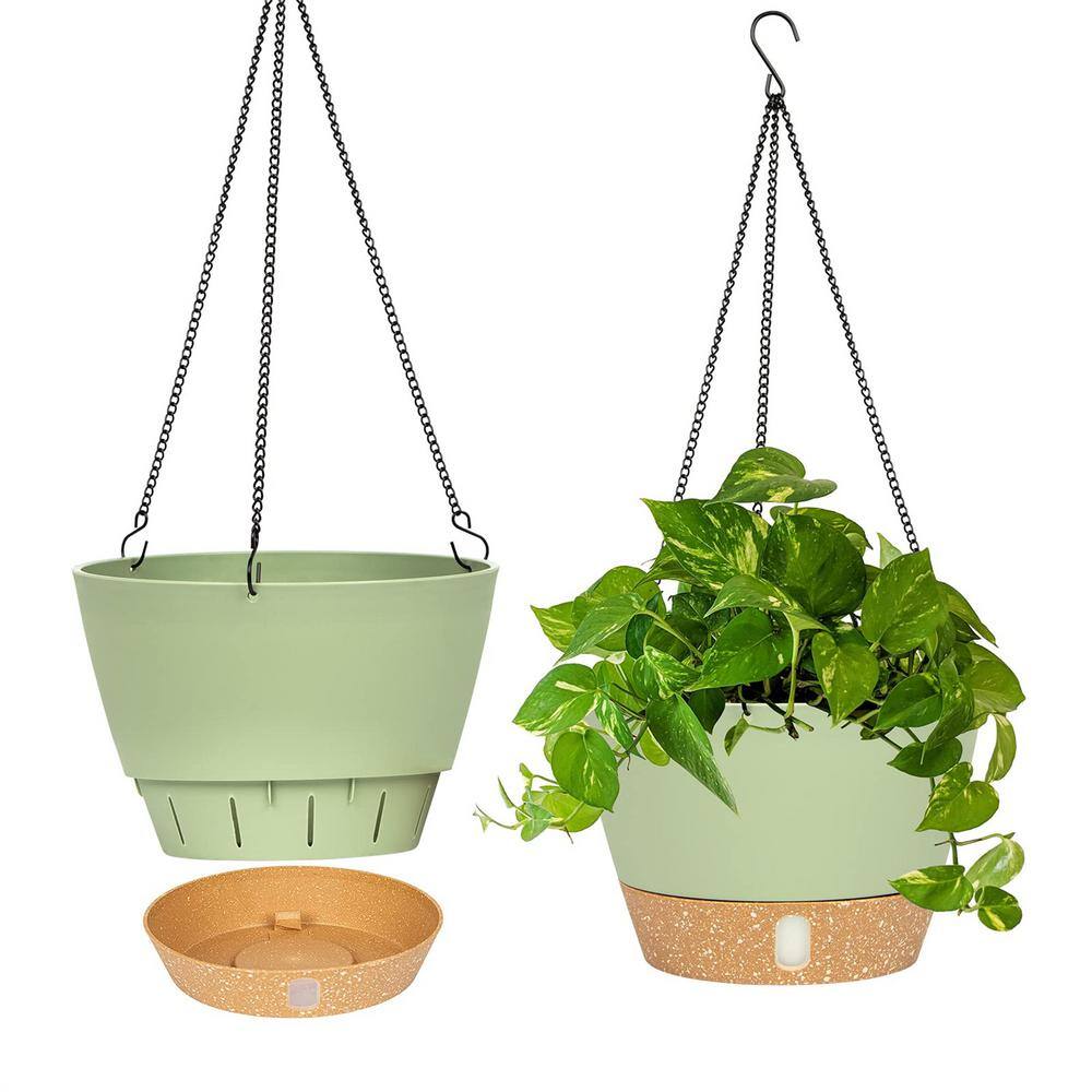 10 in. Dia Green Plastic Hanging Basket with Visible Water Level (2Pack) B09NCRY1BG The Home
