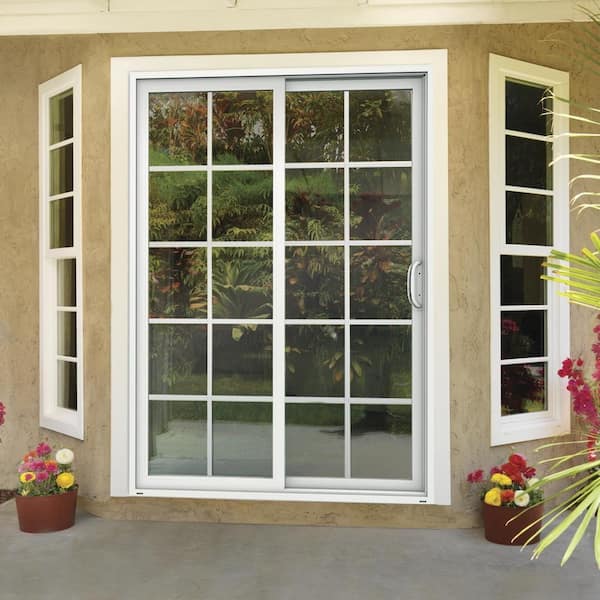 72 in. x 80 in. V-4500 White Vinyl Right-Hand 10 Lite Sliding Patio Door