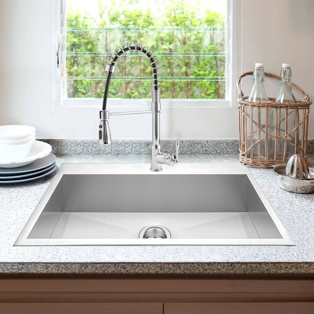 30" Brushed Stainless Steel Single Bowl Kitchen Sink with Chrome Faucet