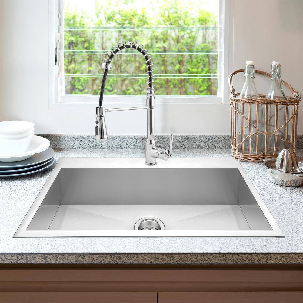 33" Brushed Stainless Steel Single Bowl Drop-In Kitchen Sink with Faucet