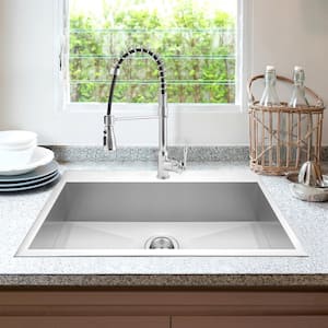 Handmade All-in-One Stainless Steel 33 in. x 22 in. Single Bowl Drop-in Kitchen Sink and Spring Neck Kitchen Faucet