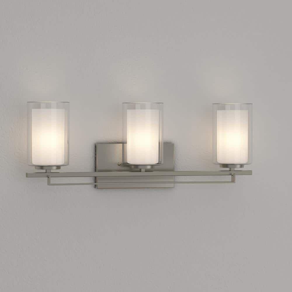 Transitional Etched White Glass & Brushed Nickel 3-Light Bath Bar