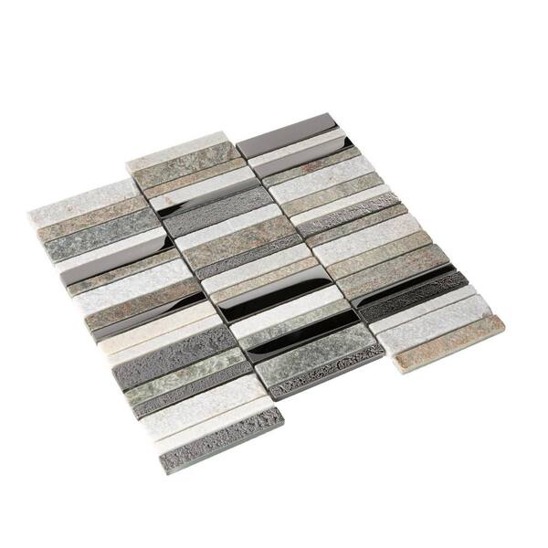 Apollo Tile Metropolis Blue and Gray 12-in x 12-in Polished Glass, Stone Quartz Linear Patterned Wall Tile (4.83-sq. ft/ Carton)