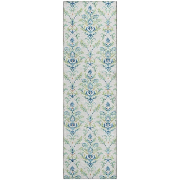 Mayfield Premium Machine Washable Abstract AMF2325 Aloe 2 ft. x 7 ft. Runner Rug