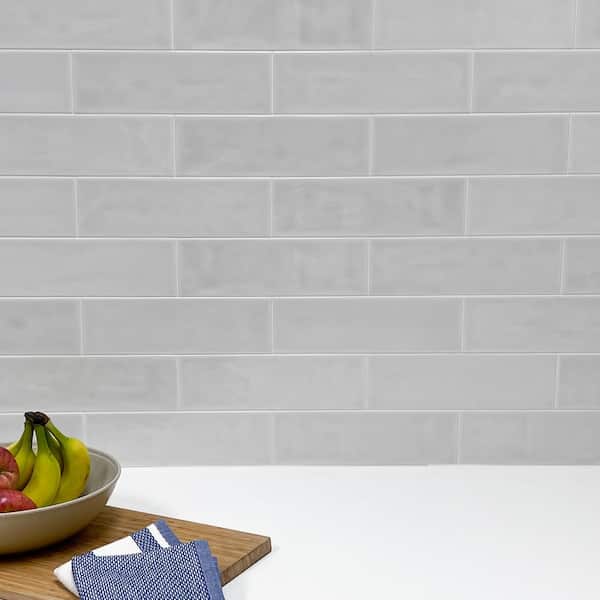 Bedouin Subway Tile 3 5/8 in. x 11 3/4 in. Light Grey Gloss Ceramic Wall Tile (9.9 sq. ft./Case)