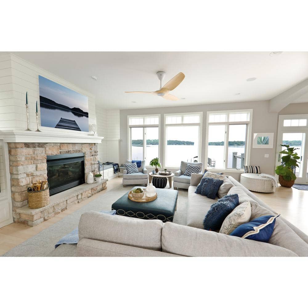 52" White and Caramel Bamboo Smart Ceiling Fan with LED Light